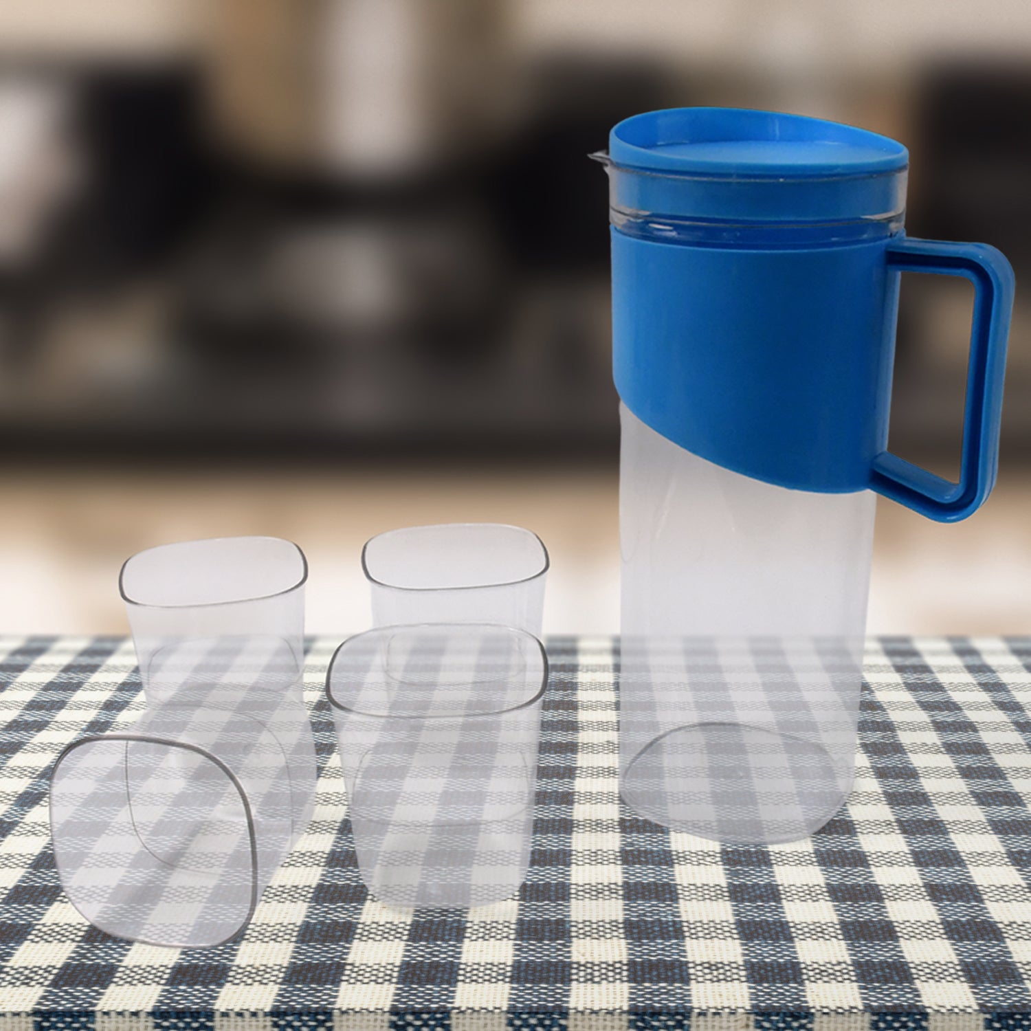 Transparent Stylish Premium Jug with Elegant Handle (2000 ML Jug Approx & 4 Pcs Plastic Glass) Transparent Stylish Premium Jug with Elegant Handle (2000 ML Jug Approx & 4 Pcs Plastic Glass)